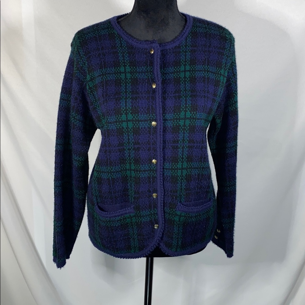 Vintage Hasting & Smith Plaid Cardigan Sweater Button Large
